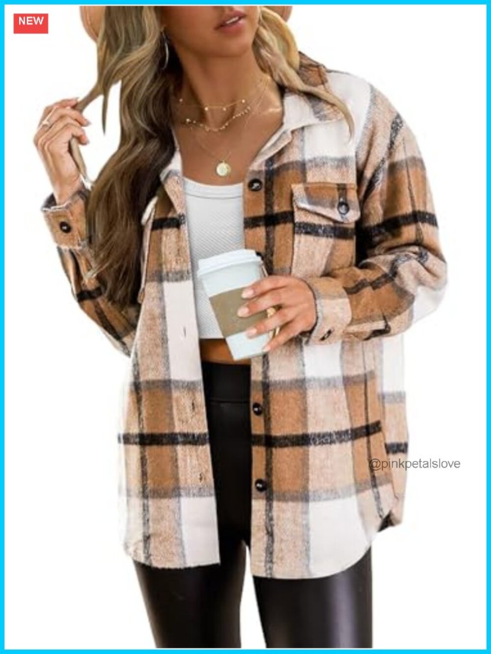 Women's Plaid Shacket Button Down Loose Fit Long Sleeve Shirt